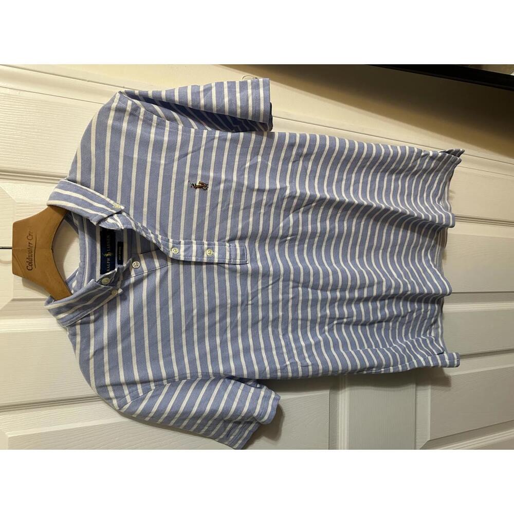 Ralph Lauren Men's Blue‎ and White Striped Polo Shirt